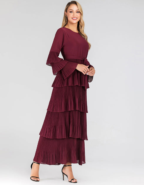 Elegant Round Neck Cake Skirt Long Dress in New Fashion
